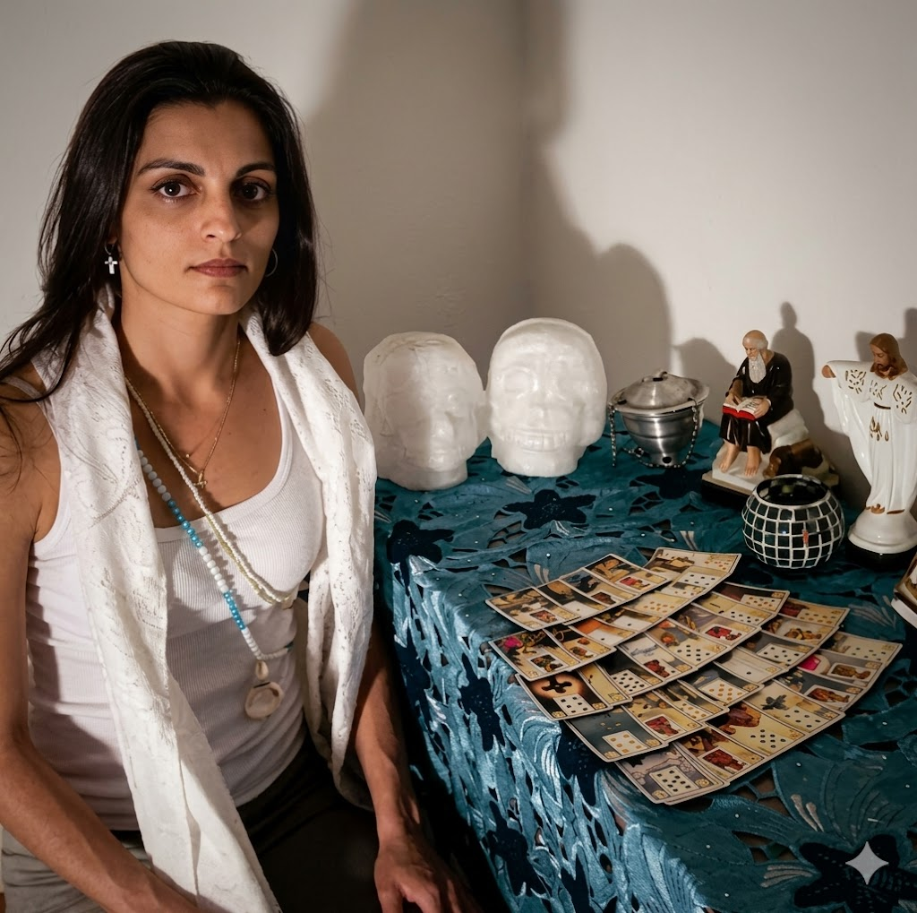 Mãe Estella em seu altar de trabalho